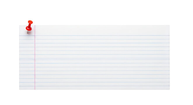 Lined paper note with red push pin on transparent background