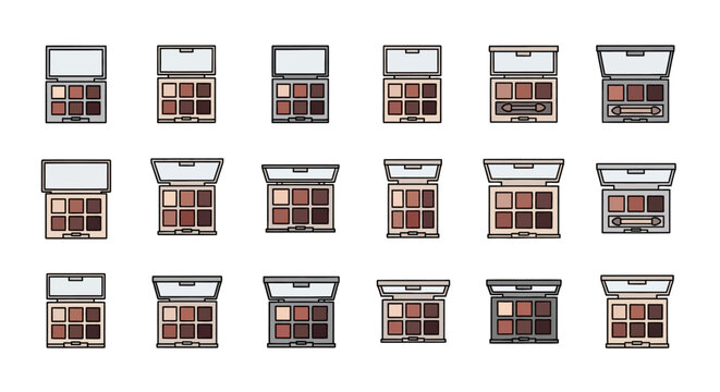 Cosmetic eyeshadow palettes collection various colors and arrangements