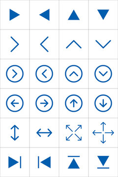 Blue Navigation Arrow Icons Set &ndash; UI Interface, Direction and Media Control Symbols Collection