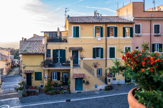 Traditional houses in the historic center of Castel Gandolfo overlooking Lake Albano