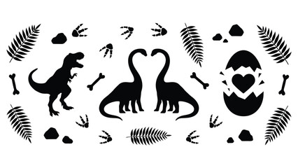 Cute Dinosaur Silhouettes and Prehistoric Icons Vector Illustration Featuring Friendly Jurassic Creatures Fossil Era Symbols and Educational Design © Melissa J. Abrams