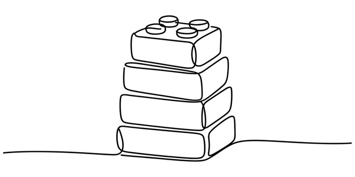 Continuous single line drawing of a stack of plastic building blocks for creative construction toys and childhood games concept art Vector, illustration
