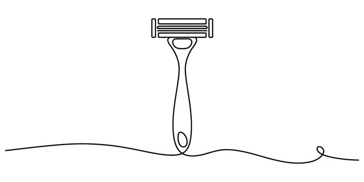 Single continuous line drawing of a manual shaving razor for men grooming and skincare design element Vector, illustration