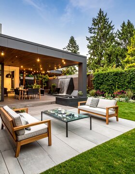 Modern outdoor patio with pergola