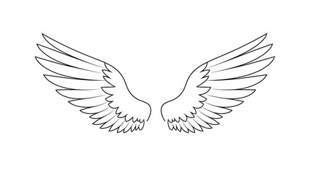 Obraz premium Elegant pair of detailed outstretched white wings with soft feathers isolated on a plain white background.