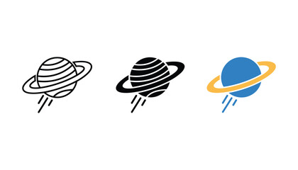 Planet with ring icon representing space exploration and astronomy in flat and outline vector illustration set © TARU STOCKPLC