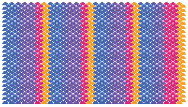Abstract seamless pattern with repeating geometric scales in colorful gradient rows.