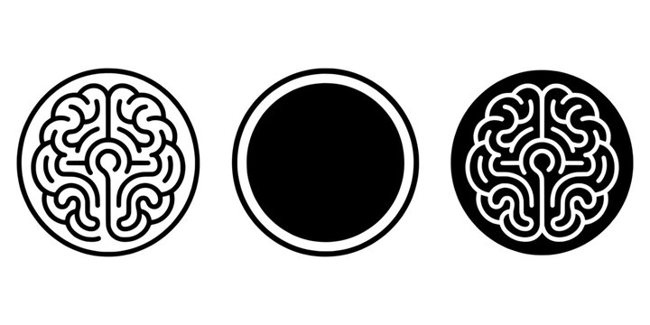 Brain and circle icons representing abstract neural connections with labyrinth connection intelligence