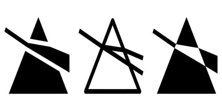 Geometric triangle prism abstract graphic symbols in monochromatic black and white styles with triangle