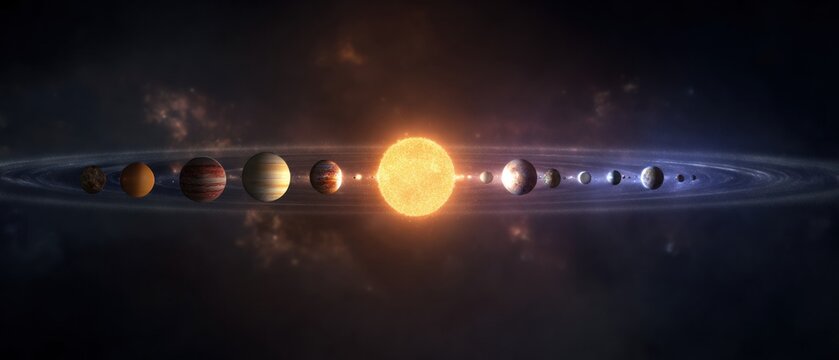Solar system with planets orbiting a central sun