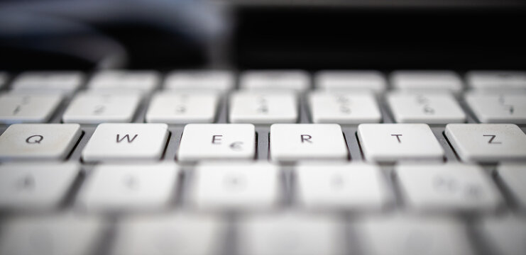 Swiss QWERTZ Computer Keyboard with Euro Symbol Key in Close-Up
