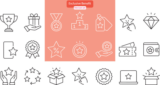 Exclusive benefit, prize, incentive, reward outline icons set