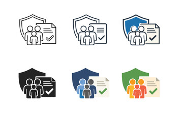 Fototapeta premium Life protection policy icon depicting a shield, family figures, and insurance documents arranged for life insurance coverage,