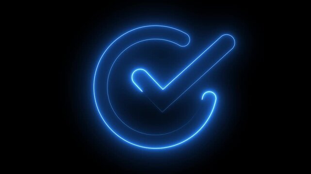 Glowing neon tick mark in circle on black background. Check mark animation, Right Tick Mark Symbol Animation .tick confirm correct accept select ... 