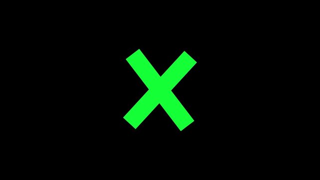 red incorrect wrong answer no entry cross with diagonal strokes and rounded corners animating on and off the screen with plain black background 'X' Animated mark chroma key. cross ... 