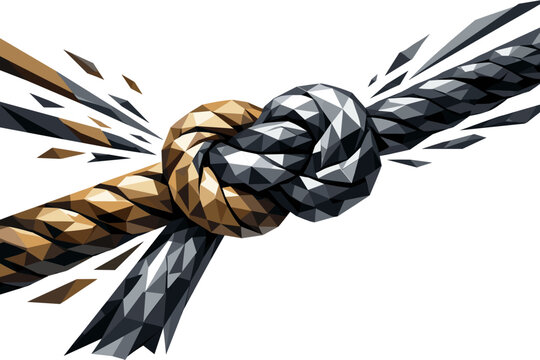 rope knot tighten, the breakthrough moment showing the knot fully tightened with clean angular alignment and smooth tension arcs