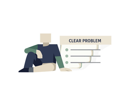 Individual resting beside a calmly defined problem structure in open space, presenting problem framing as a stable professional
