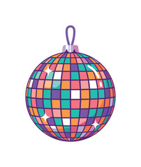 Obraz premium Colorful disco ball ornament with mosaic tiles and purple hanger, disco ball, ornament, mosaic, tiles, colorful, purple, party,