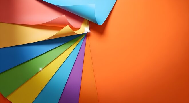 Colorful paper folders stacked neatly on a wooden desk surface with one folder partially open revealing documents inside.