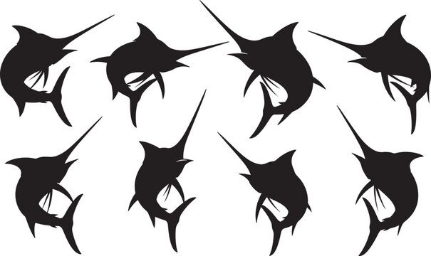 Marlin fish silhouettes set, editable vector illustration, ocean sport fishing icon.