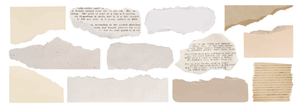 Vintage torn paper collage elements vector set
