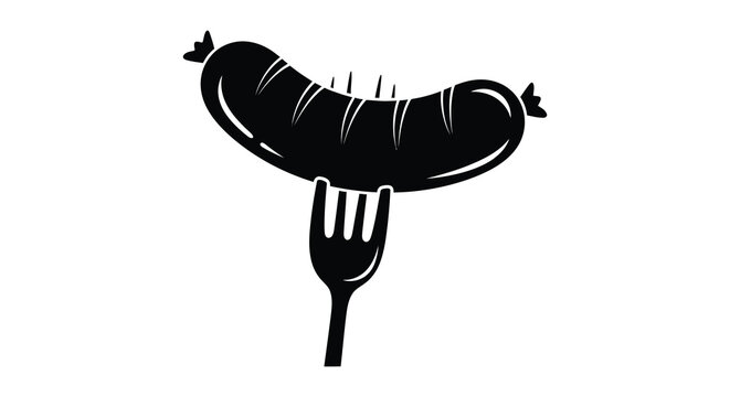 Sausage On Fork Silhouette A Black Food Illustration