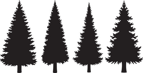 Fototapeta premium Set of pine tree editable vector silhouette illustration, high quality vector silhouette isolated.