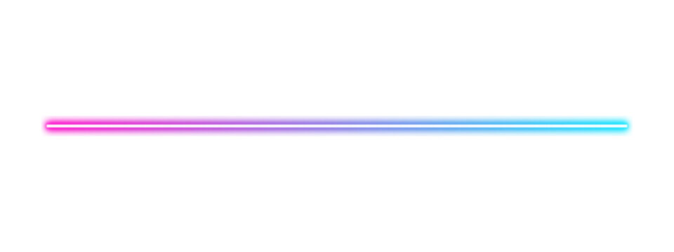 Horizontal neon glowing light line with pink and blue gradient color