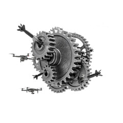 Obraz premium The intricate machinery of warfare with missiles and drones engaged.
