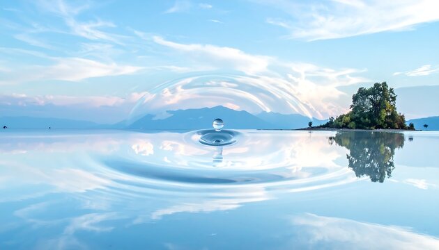 Water droplet impact on calm lake