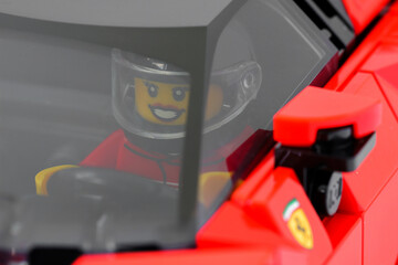 Naklejka premium Lego Ferrari driver minifigure cockpit close-up