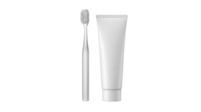 White toothbrush and toothpaste tube on a clean white background.