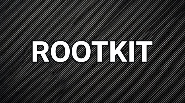 The word Rootkit written in bold white letters on a dark textured background.