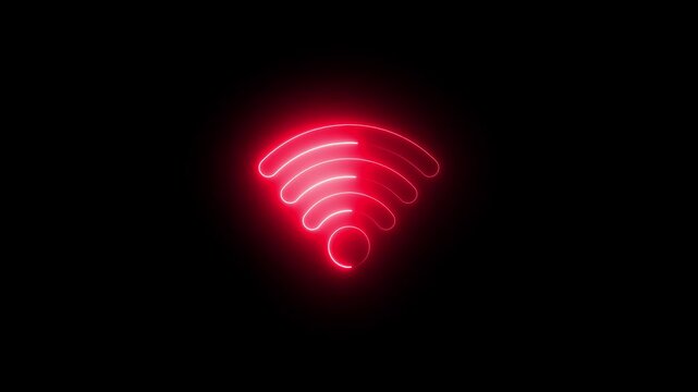  Neon digital wi-fi network icon. Animated wi-fi icon internet network symbol ,black background representing wireless internet connection,