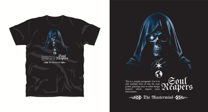 Soul reapers mastermind hooded skull character with glowing eye and globe symbol.