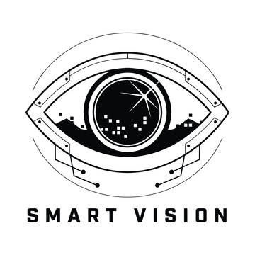 Eye Illustration With Digital Elements Black And White Linear Design