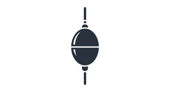 Vintage style fishing float bobber icon in solid dark grey color isolated on a plain white background.