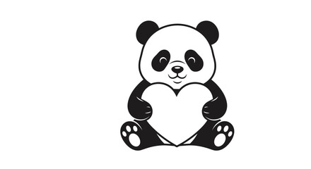 Obraz premium Adorable black and white cartoon panda character sitting and holding a large blank heart shape on white background.