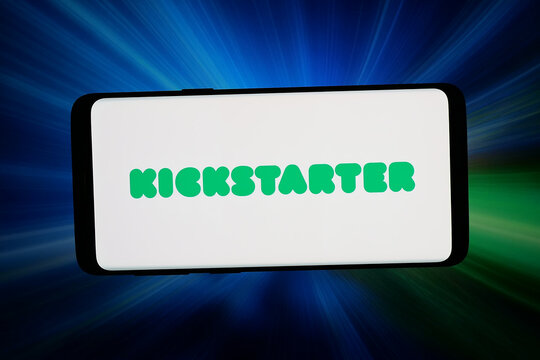 Stuttgart, Germany - 06-10-2026: In this photo illustration, the logo of crowdfunding platform company Kickstarter PBC is displayed on a smartphone in front of abstract background on computer screen.