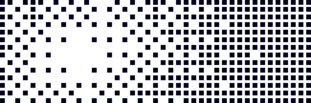 Background with pixel transform effect with halftone dot pattern. 8bit art design with explosions.