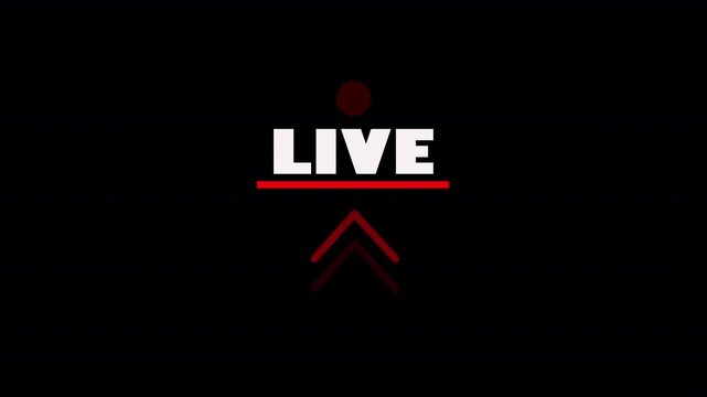 Animated broadcast banner with status label and directional arrow for modern media interface on dark background
