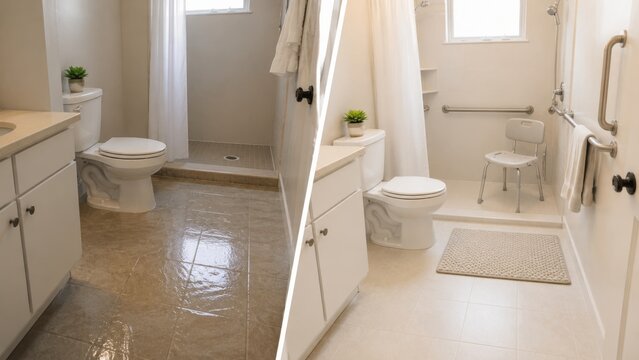 Slippery bathroom floor and safe accessible shower room