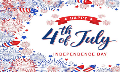 Fototapeta premium Vibrant 4th of july celebration background with fireworks and patriotic elements