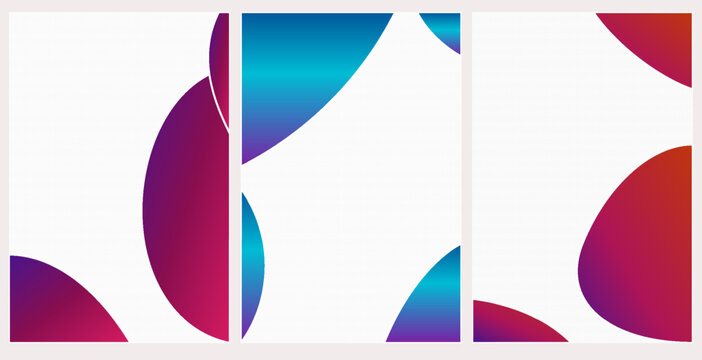 Abstract triptych background with colorful gradient circles and geometric grid pattern vector illustration