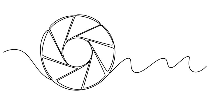 Continuous single line drawing of a camera shutter aperture lens symbol Vector, illustration