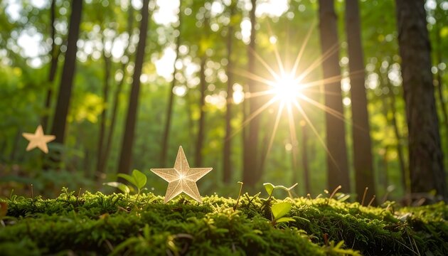 Forest floor stars, sunlit