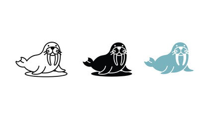 Cute walrus icon collection with line art and flat graphic styles for animal and arctic wildlife educational design © TARU STOCKPLC
