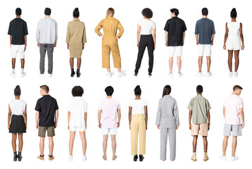 Obraz premium PNG Diverse fashion back view lineup on transparent background