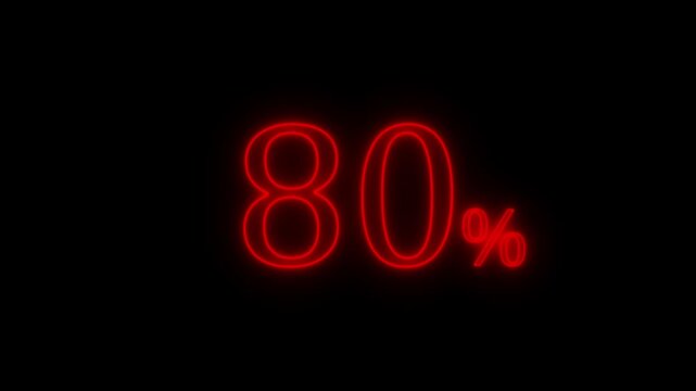 Glowing Red   80 Percent Progress Indicator on Black Background &ndash; Neon Loading Animation