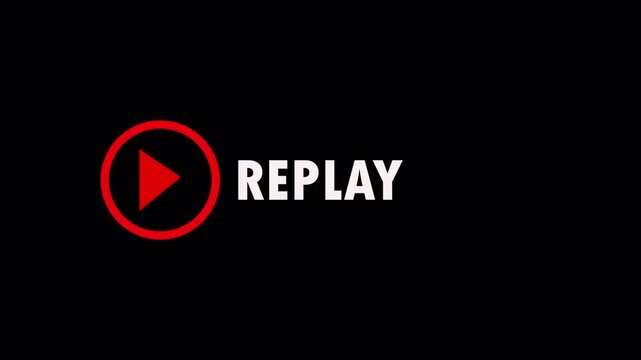 Animated replay button with media playback symbol and modern interface design on dark background